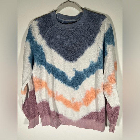 FEAT chevron fleece tie-dye sweatshirt crewneck sz M comfy streetwear - Picture 1 of 6
